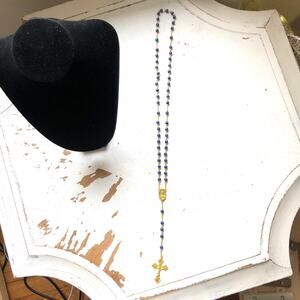 Rosary Beads NWOT Gold Tone with Blue Beads
